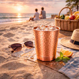 Pure Copper Hammered Tumbler 350 ml - Artisan Copper Cup for Hydration, Ayurvedic Wellness and Gifting