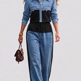 Danielle | Colorblock Cropped Jacket & Wide Leg Trousers Set