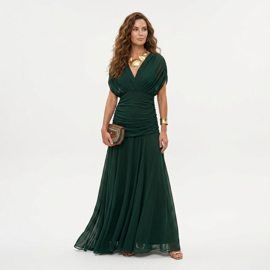 Xenia - Elegáns, hosszú V-nyakú ruha
